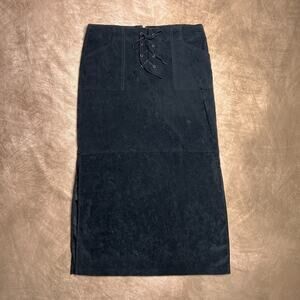 Vintage 90s Exact Change Black Faux Suede Lace Up Maxi Skirt Goth Witchy Punk